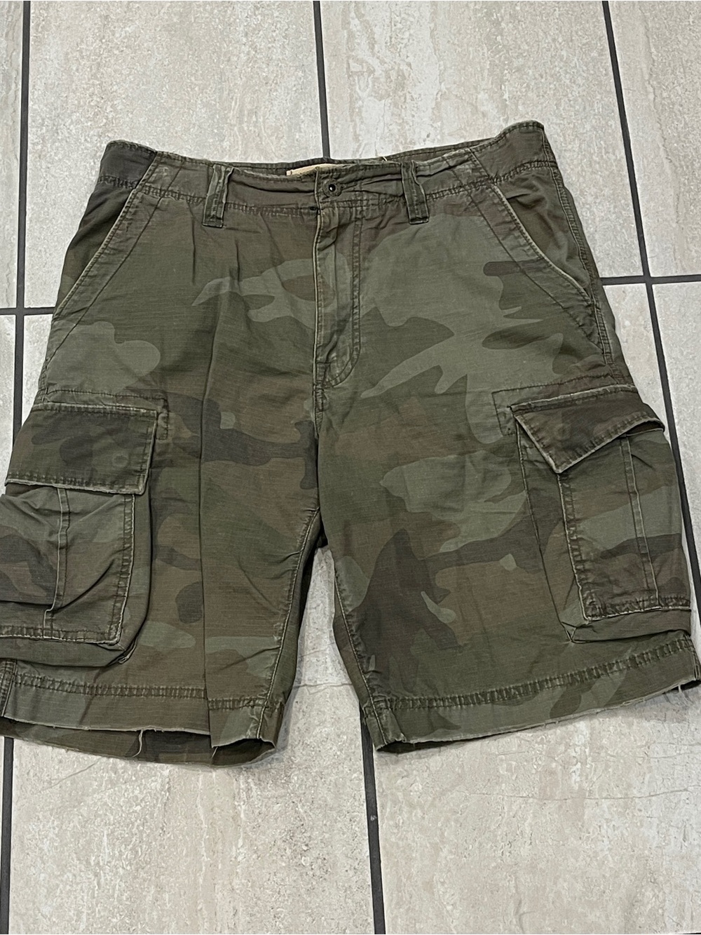 American Eagle Cargo Shorts Mens 34 Green Camo Military Army Ripstop Y2K